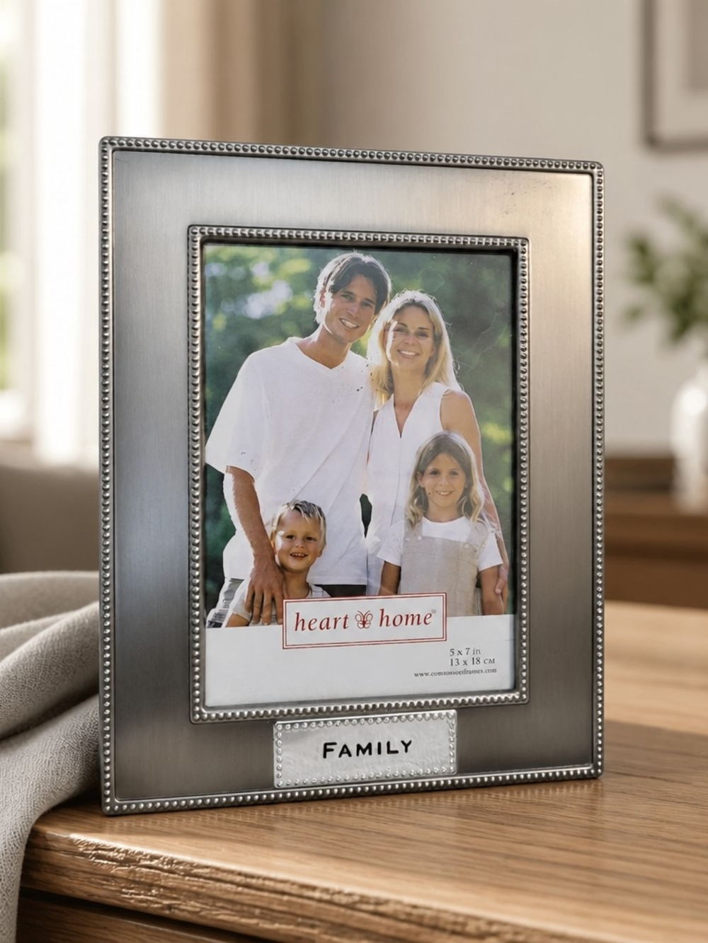 Silver 'Family' Beaded Edge Metal Picture Frame